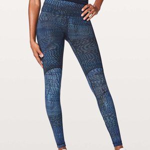 Lululemon Wunder Under Tights Womens 8 Blue Blocked Full Luxtreme 28" Printed